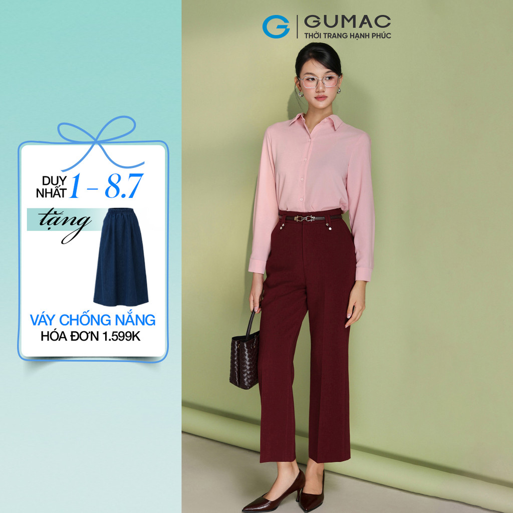 Quần tây nữ GUMAC ống đứng đỉa đôi đính nút vải dày dặn tôn dáng công sở  QF05001