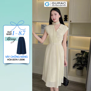 Đầm nữ GUMAC A xòe đắp chéo phối dây hoa voan gân thêu mềm nhẹ DE05047