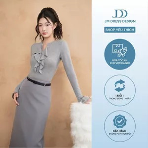 Set Áo Len Cổ Bèo Tay Loe 2K04.2509, Chân Váy Cạp Trễ Suông Dài 4L10.2509. Set Công Sở Thanh Lịch, Set Nữ Tôn Dáng JM