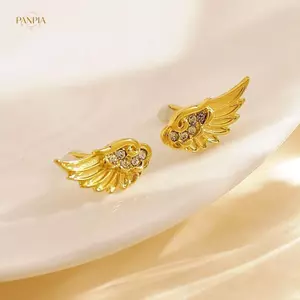 PNPIA- 1 Đôi Vintage Sáng Tạo Đôi Cánh Thiên Thần Nhỏ Bông Tai Dành Cho Nữ Cô Gái Punk CZ Đinh Tiệc Cưới Sang Trọng Tai Trang Sức Quà Tặng Sinh Nhật
