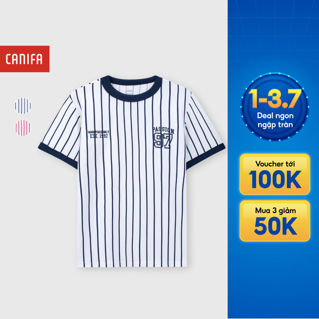 Áo phông unisex trẻ em CANIFA áo thun cộc tay chất liệu cotton mềm mịn mát có hình in 3TS26C006