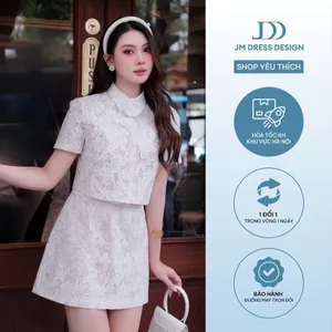 Set Áo Croptop Cổ Đức Ren Hoa 2T33.2506, Chân Váy A Nơ Eo 4S20.2506L. Đồ Set Nữ Ren Trắng Romantic Preppy 2025 bởi JM