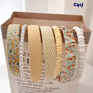 CQCJ 5 / 7 Chiếc Băng Đô Quấn Tóc Kẻ Sọc Hoa, Băng Đô Thời Trang Hàn Quốc Chống Trơn Trượt Màu Trơn Thời Trang, Pháp Retro Ngọt Ngào Thiết Kế Xếp Ly Dễ Thương Phụ Kiện Tóc Nữ Sử Dụng Để Rửa Mặt