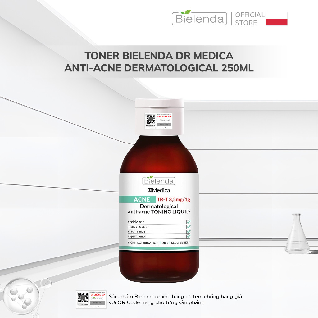 Toner Bielenda Dr Medica Anti-acne Dermatological làm sạch sâu, phục hồi da và giảm mụn 250ml
