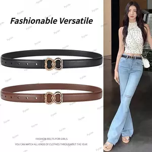Thắt lưng nữ PYCOU, Thắt lưng khóa hình trái tim thanh lịch phong cách Hàn Quốc, Thắt lưng da PU màu vàng hồng thời trang YK2 dành cho bé gái