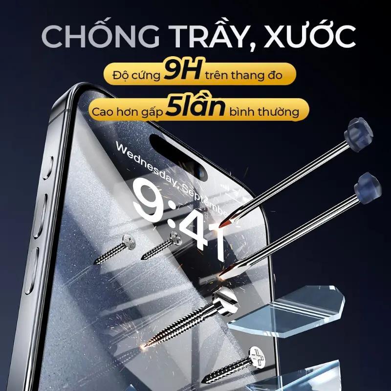 Kính cường lực chống nhìn trộm WLCK cho iPhone, kèm khung căn chỉnh, độ cứng 9D