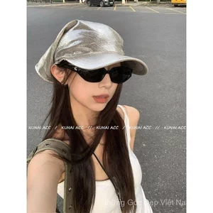 Mũ bóng chày nữ nóng bỏng màu bạc lỏng Nữ văn hóa Châu Á Mũ buộc dây độc đáo Mũ trùm đầu Mũ che nắng Mũ Baotou