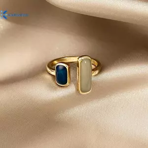 Kudosation Vintage Thời Trang Opal Đá Cưới Mở Có Thể Điều Chỉnh Tem Bạc Nhẫn Nữ Trang Sức Đẹp
