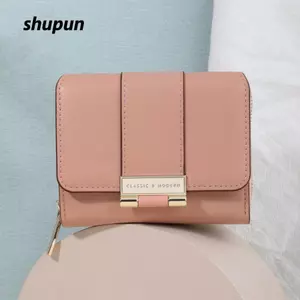 Ví ngắn SHUPUN, Ví dây kéo sức chứa lớn nhỏ, Túi đựng tiền bằng da màu trơn cao cấp cho bé gái