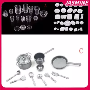 JASMINE 10-15 Cái / lô Đĩa Cốc Bát Đĩa Bộ Đồ Ăn Nhà Búp Bê Thu Nhỏ Đồ Chơi Búp Bê Thực Phẩm Nhà Bếp Phụ Kiện Phòng Khách Tỉ Lệ 1: 12 JASMINE