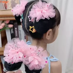 THEGIRL8B 2 Chiếc Lưới Tóc Co Giãn Cho Bé Gái, Lưới Tóc Ba Lê Lưới Thoáng Khí, Mũ Đội Đầu Thời Trang Ngọt Ngào Trượt Băng Hàn Quốc Bun Snood Trẻ Em