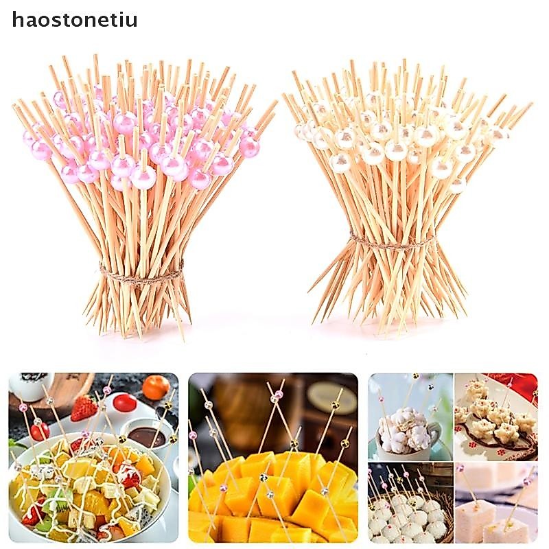 HA 100 Chiếc Ngọc Trai Cocktail Chọn Gỗ Tăm Xiên Ăn Nhẹ Nĩa Trái Cây Chọn n