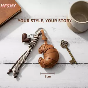 HFSHY Bền Croissant Móc Khóa Thời Trang Da PU Ngọt Ngào Quyến Rũ Mặt Dây Chuyền Có Dây Buộc Bện Cho Chìa Khóa Ô Tô Phụ Kiện Quà Tặng VN