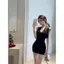 Váy treo dệt kim cổ chữ V thuần khiết mùa hè Váy bó sát eo eo eo eo eo eo eo eo eo khoe cơ thể gợi cảm Cô gái nóng bỏng không tay V