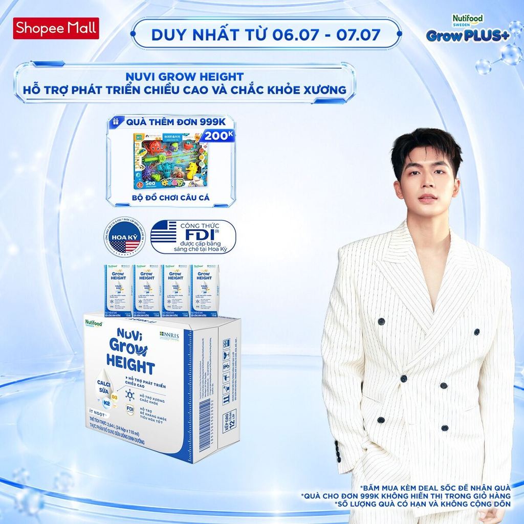 Thùng 24 hộp SBPS Nuvi Grow Height 1+ hỗ trợ phát triển chiều cao hộp 110ml