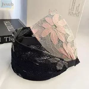 Băng đô rộng JVSUB, Băng đô ren hoa thêu, Băng đô buộc tóc đơn giản có răng chống trượt thời trang hàng ngày