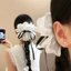 Pháp Trắng Ren Nơ Đuôi Ngựa Kẹp Tóc Nữ Cảm Thấy Lưng Đầu Tóc Cá Mập Kẹp Mũ Đội Đầu PHQF