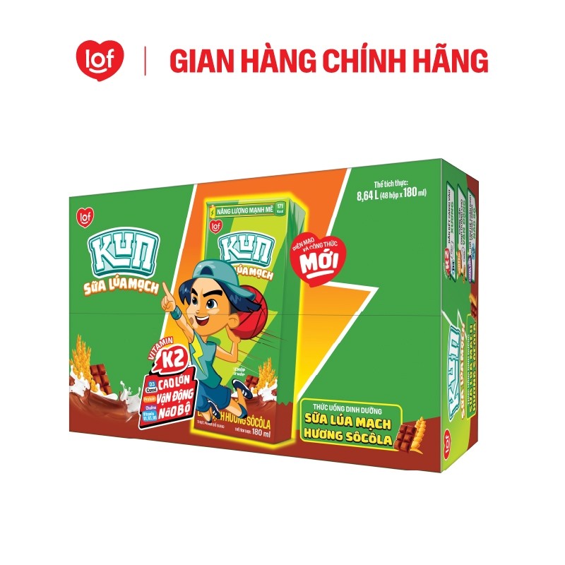 [Livestream KOL] Sữa lúa mạch KUN vị socola thùng 48 hộp x 180ml