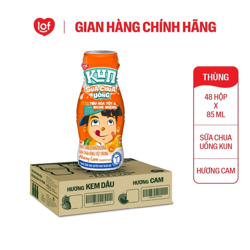 Sữa chua uống KUN vị cam thùng 48 chai x 85ml