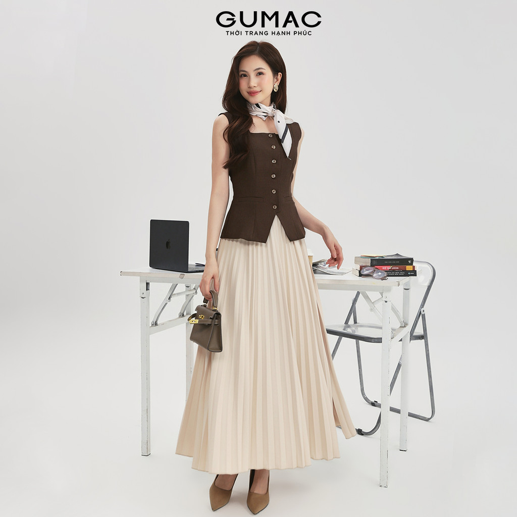 Chân Váy Dập Li GUMAC Kiểu Rẽ Quạt Có Độ Xòe Rũ Tự Nhiên Trẻ Trung Dễ Phối VF12024