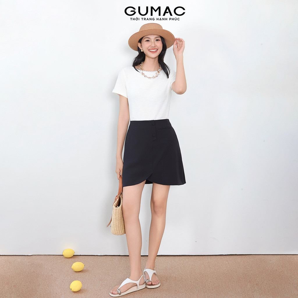 Chân Váy Ngắn 2 Lớp Đứng Form Dáng A Có Lót Quần Có Túi Xẻ Cách Điệu Thời Trang GUMAC VF03018