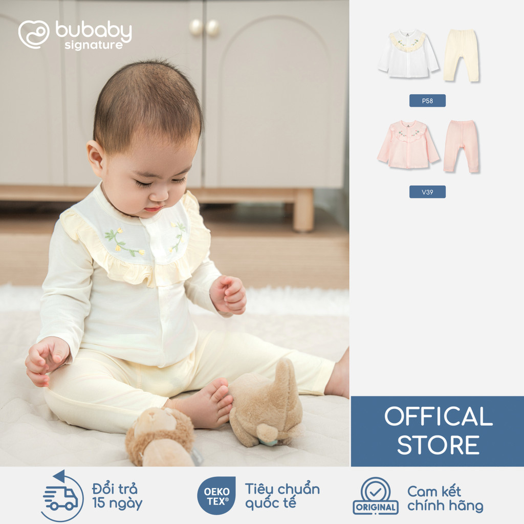 Bộ quần áo dài tay thêu hoa BU Baby, bộ dài tay trẻ em, bộ dài tay bé gái, bộ thu đông | SBB1102EU