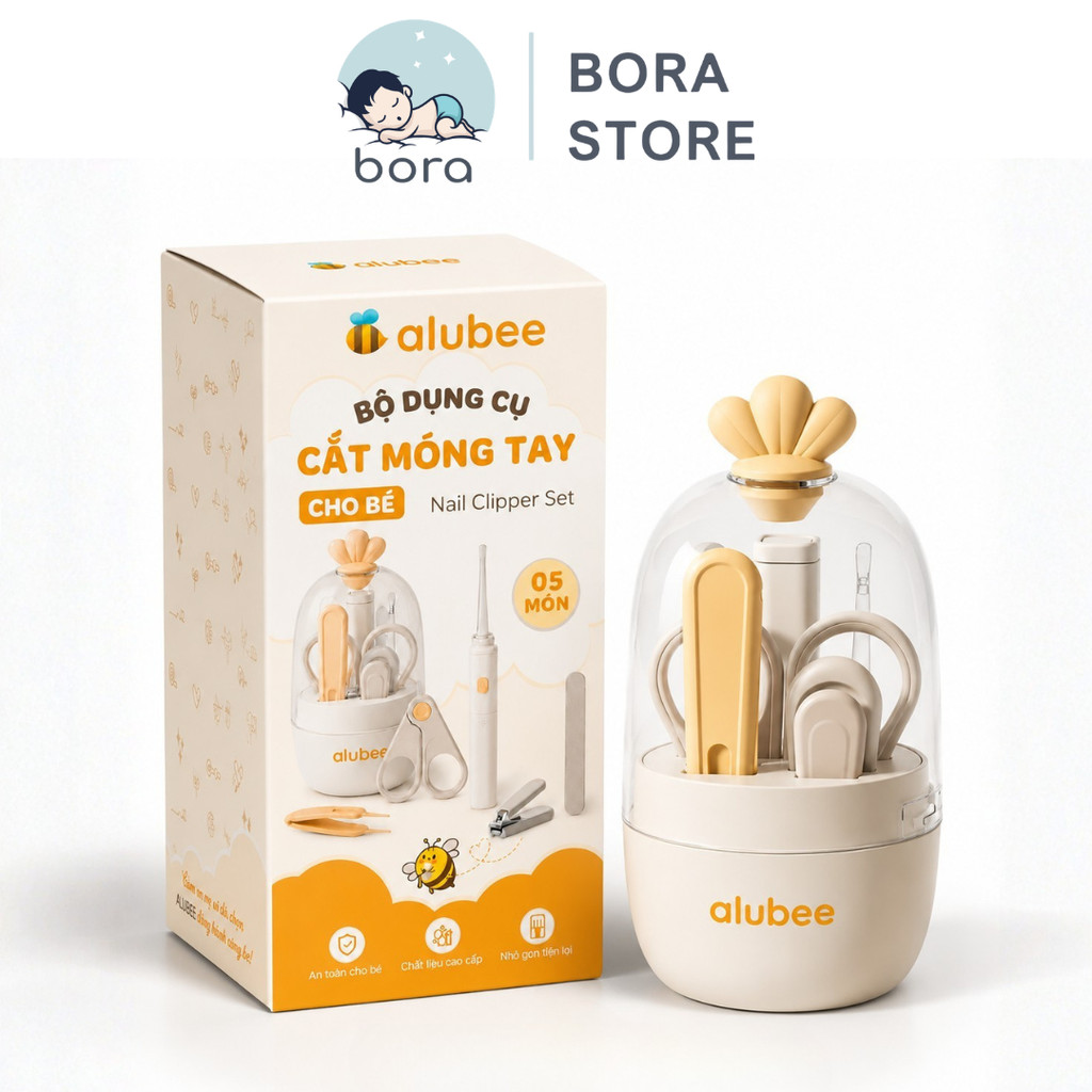 Bộ dụng cụ cắt móng tay Alubee 5 món vệ sinh cho bé sạch sẽ và an toàn, tiện lợi cho mẹ