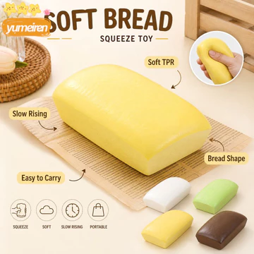 Đồ chơi bóp bánh YUMEIREN, Đồ chơi bóp Fidget phục hồi chậm, Hình dạng bánh mì thời trang Đồ chơi xốp mực Mochi dễ thương Sử dụng tại nhà