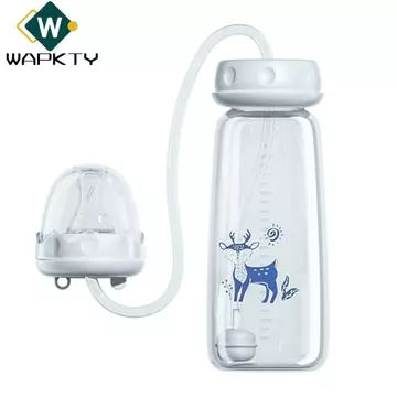 Bình sữa rảnh tay WAPKTY, Bộ bình sữa bóng trọng lực cổ bình thường, tự ăn 8oz / 240ml với bình đựng sữa cọ rơm cho bé từ 3 tháng tuổi trở lên