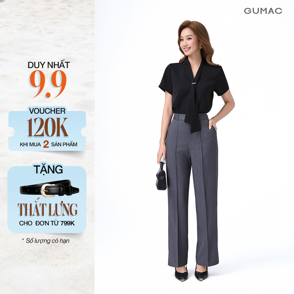 Quần Ống Suông Nữ 98cm GUMAC Quần Tây Công Sở Lưng Cao May Ly Chất Xược Hàn Cạp Cao Tôn Dáng LQF0714