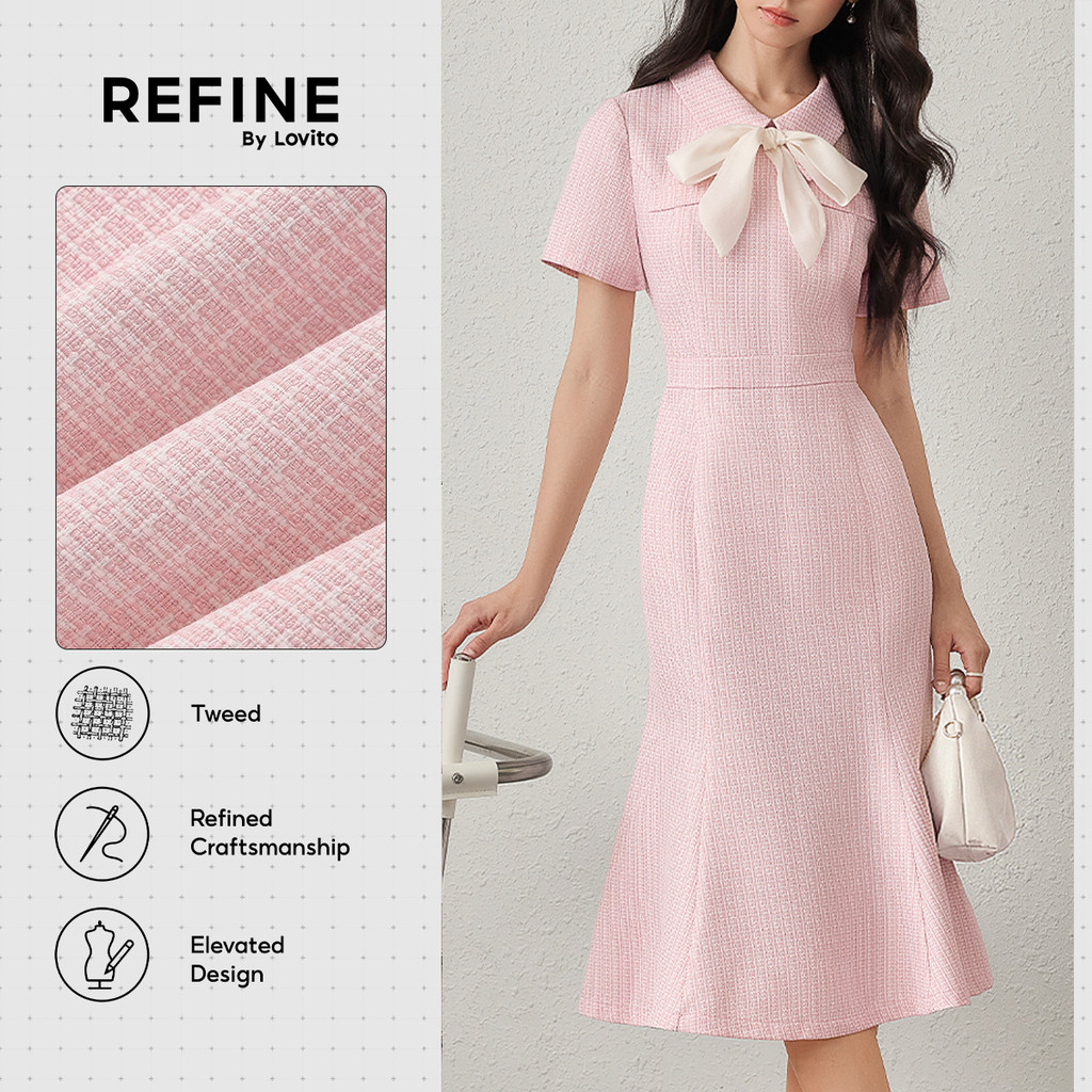 (New Arrival) (Refine by Lovito)Váy công sở Tweed buộc dây trước đường nét cấu trúc tinh tế váy nữ hồng xuân hè DRR42P1D055