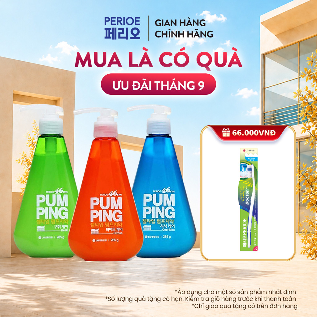 [CHÍNH HÃNG ĐỘC QUYỀN] Kem Đánh Răng PERIOE Pumping 285g, dạng vòi tiện lợi, làm sạch mảng bám, cho hơi thở thơm mát