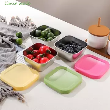 Hộp giữ tươi bằng thép không gỉ LIMIT WALK, Hộp đựng thực phẩm nắp silicon chống rò rỉ, Hộp đựng thực phẩm đa chức năng có thể xếp chồng lên nhau 400ml Hộp đựng thực phẩm tươi sống