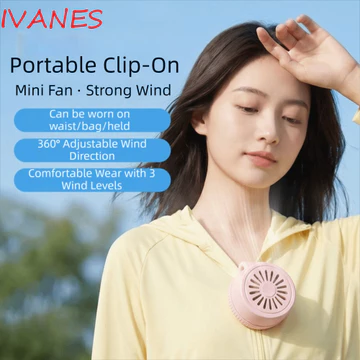 Quạt kẹp IVANES, Quạt cầm tay thu nhỏ xoáy lốc, Quạt không lá nhỏ gọn cầm tay treo thẻ treo quanh eo
