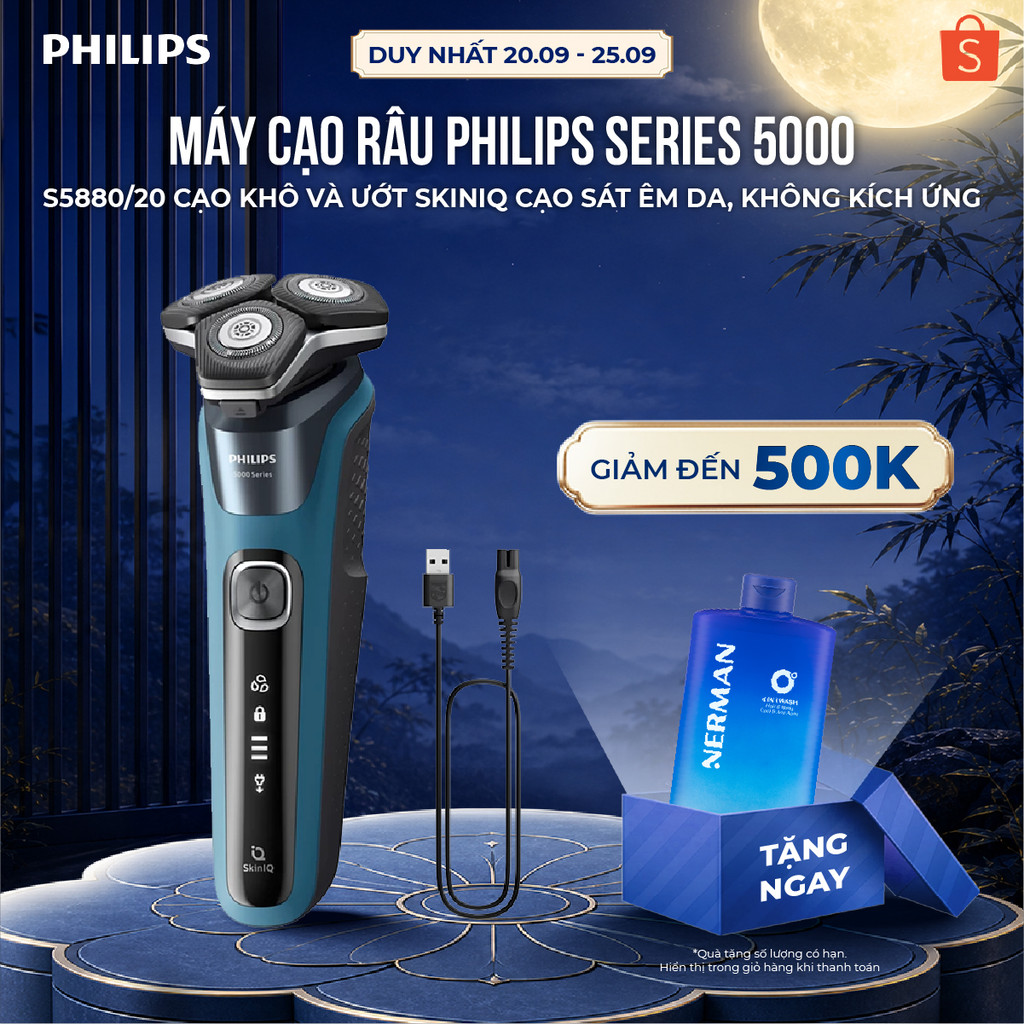 Máy cạo râu Philips S5880/20 Series 5000 cạo khô và ướt SkinIQ cạo sát êm da, không kích ứng