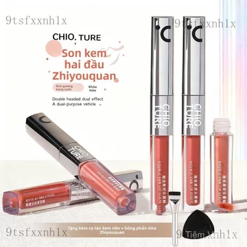 Son môi Son kem lì hai đầu, son bùn, không trôi, không dính cốc, hiệu ứng căng bóng như gương, dùng cho nữ, kèm cọ nền v