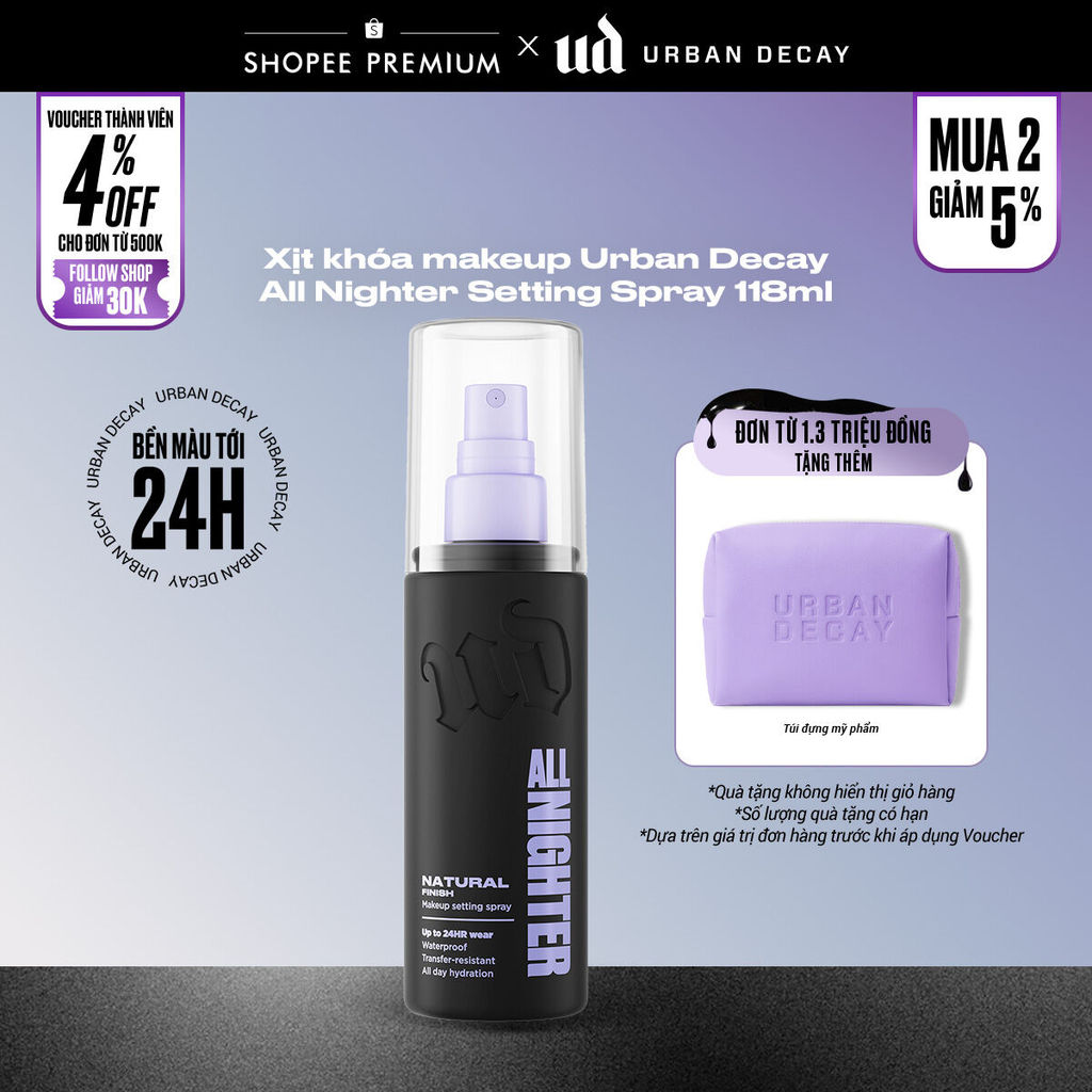 Xịt khóa makeup Urban Decay All Nighter Setting Spray | Hiệu ứng tự nhiên - 118 ml