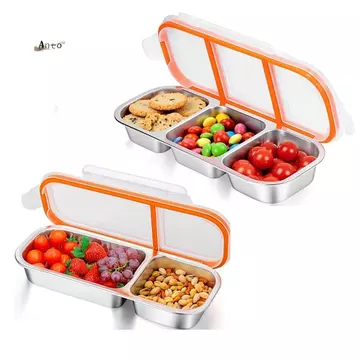 2 gói Hộp đựng đồ ăn nhẹ bằng thép không gỉ có nắp 2 và 3 ngăn Hộp đựng thực phẩm Hộp đựng đồ ăn nhẹ có thể tái sử dụng Hộp đựng thực phẩm bằng thép không gỉ