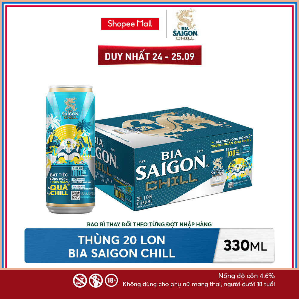 Nồng độ cồn 4.6% - Thùng 20 lon Bia Saigon Chill 330ml
