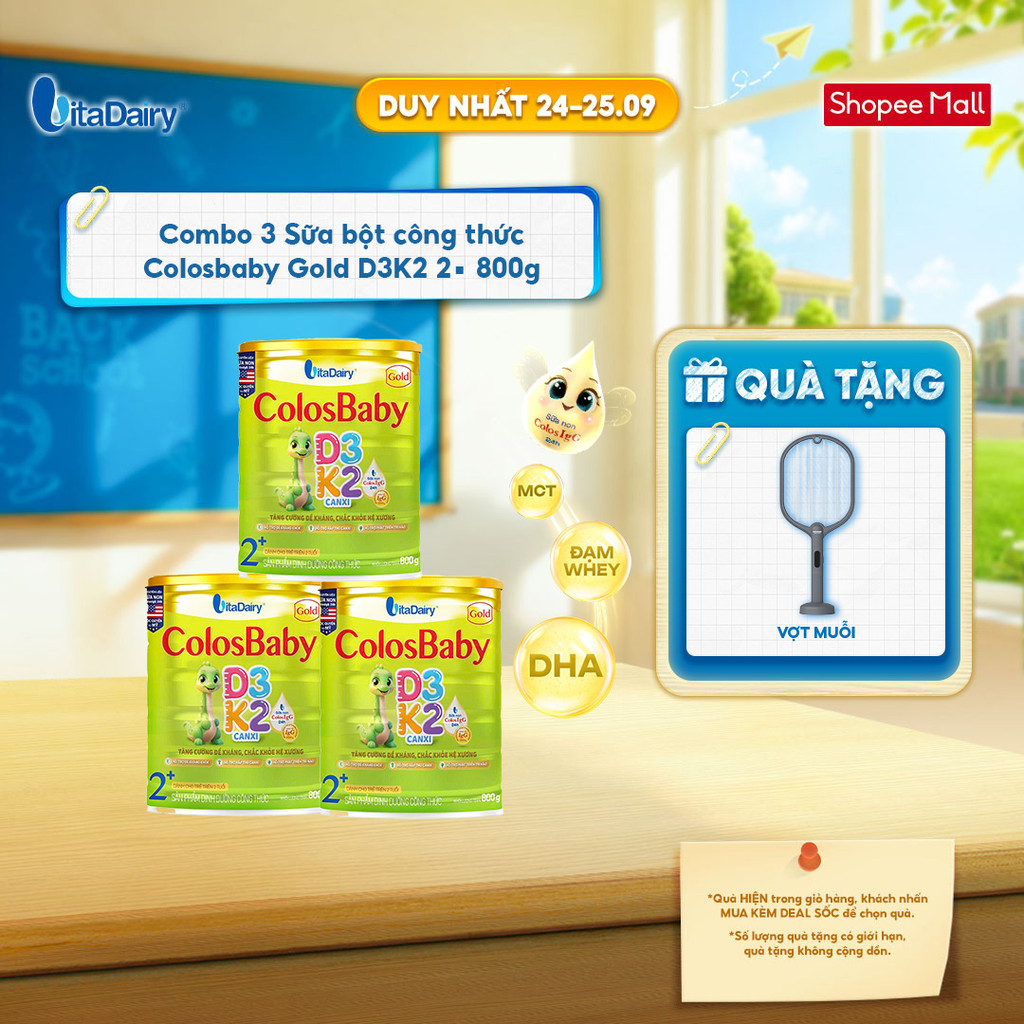[COMBO 3 LON] Sữa bột ColosBaby D3K2 2+ cho trẻ trên 2 tuổi - Bổ sung dinh dưỡng, hỗ trợ đề kháng - Lon 800g