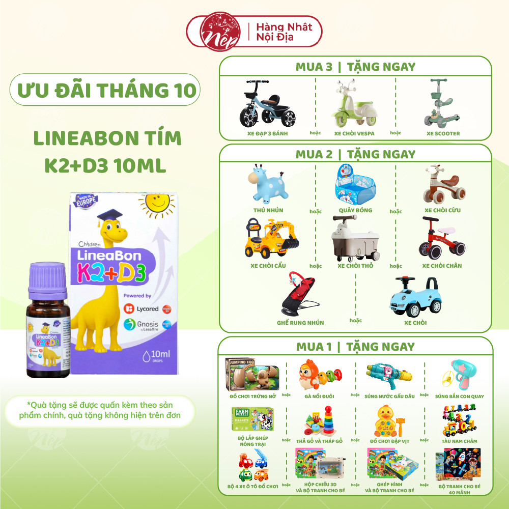 [Kèm Quà] LineaBon D3K2 tím 10ml– D3 K2 Lineabon– LineaBon K2+D3 dạng nhỏ giọt hỗ trợ xương chắc khỏe - nepshop1