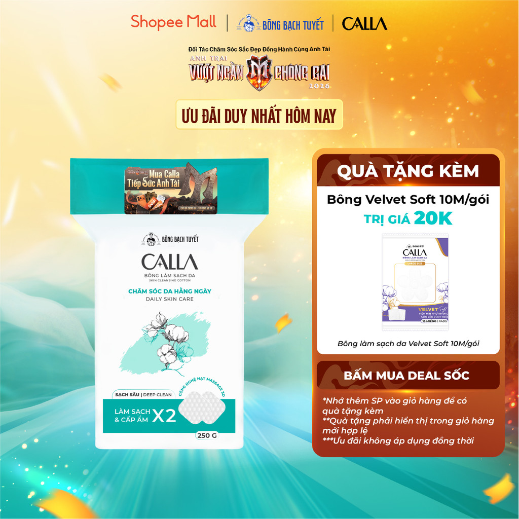 Bông tẩy trang làm sạch da Bông Bạch Tuyết Calla Sạch Sâu 250gr (300 Miếng/Túi)