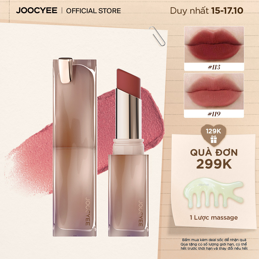 Son thỏi mịn lì JOOCYEE Muddy Rouge mịn lì như nhung lâu trôi lên màu chuẩn