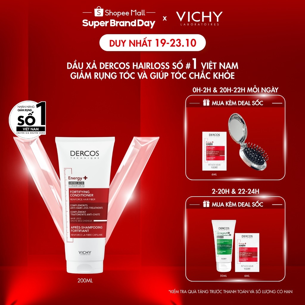 Dầu xả tăng cường dưỡng tóc chắc khoẻ, giảm gãy rụng Vichy Dercos Energy+ 200ml