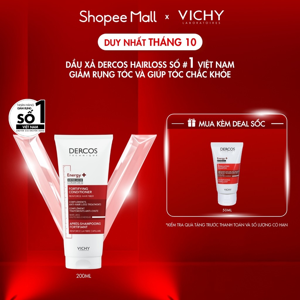 Dầu xả tăng cường dưỡng tóc chắc khoẻ, giảm gãy rụng Vichy Dercos Energy+ 200ml