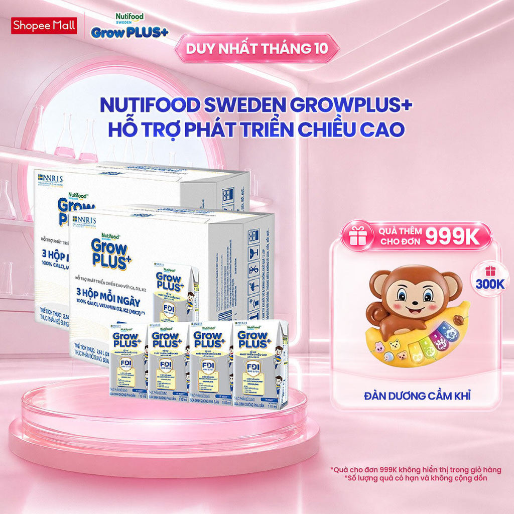 Combo 2 Thùng 24 Hộp Sữa Bột Pha Sẵn Nutifood Sweden GrowPLUS+ Cao lớn vượt trội hộp 110 ml