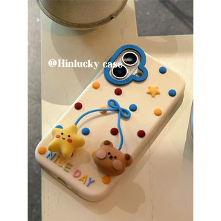 Ốp Lưng Silicon Ngôi Sao Gấu Cho iPhone 17ProMax 16ProMax 15ProMax Apple iPhone Case Màu Xanh Vàng Chống Rơi Phong Cách Y2K