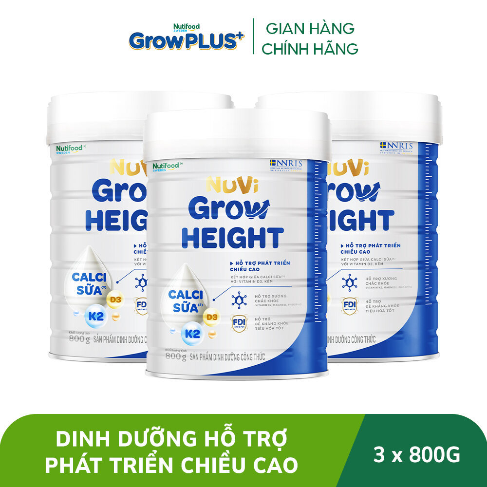 Combo 3 Sữa Bột Nuvi Grow Height phát triển chiều cao Trên 1 tuổi Lon 800g