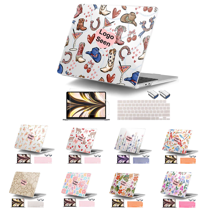 Ốp lưng in hình cứng pha lê 5 in1 cho MacBook 2025 M4 M3 M2 Air 13 A2681 A3113 A3240 Air 15 "A2941 A3114 A3241 Air 13 ” A2337 M1 A2179 vỏ bàn phím + Bảo vệ màn hình + 2 OTG