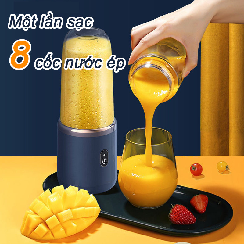 Máy xay sinh tố cầm tay đa năng, 6 lưỡi xay, 2 cối tiện lợi, sạc USB, ép trái cây mini di động cho sinh tố